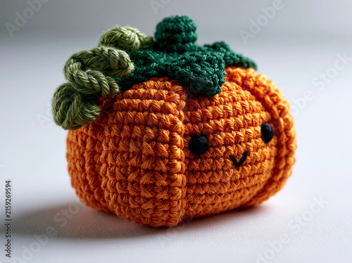 Cute crochet pumpkin amigurumi toy with smiling face halloween decoration
