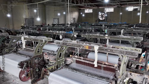Interior Of Textile Mill With Weaving Machines