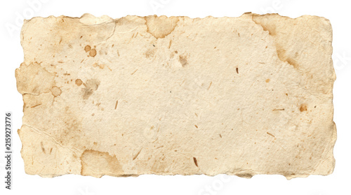 Old vintage paper card with deckle edges isolated on transparent background