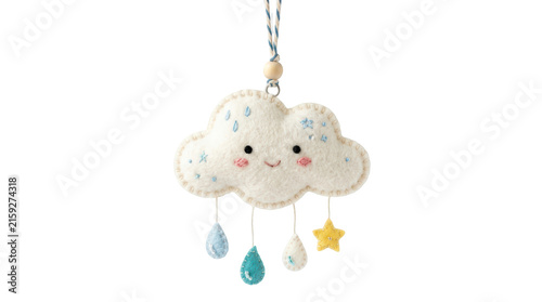 Felt cloud nursery mobile decoration isolated on transparent background