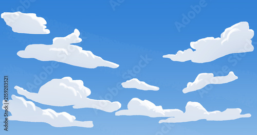 Canvas Print cartoon, stylised blue sky with clouds