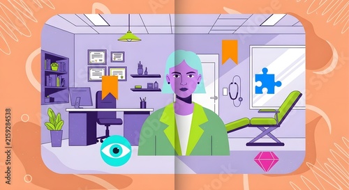 Creative professional in futuristic office brainstorming with puzzle pieces and digital tools