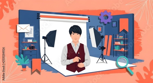 Creative professional designing digital graphics in a modern studio workspace with lightbox and tools
