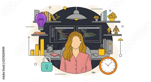 Creative professional woman working in modern kitchen studio surrounded by design tools and inspiration