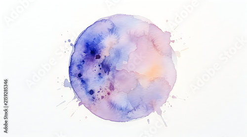 Abstract watercolor painted pink and blue spherical planet design with abstract