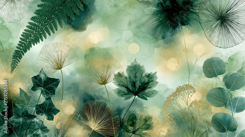 Water lily leaves with soft misty background