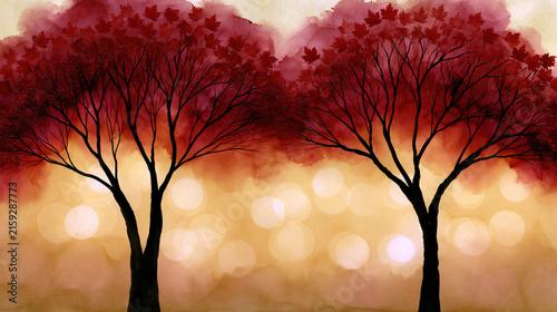 Watercolor Trees with Soft Glow Background