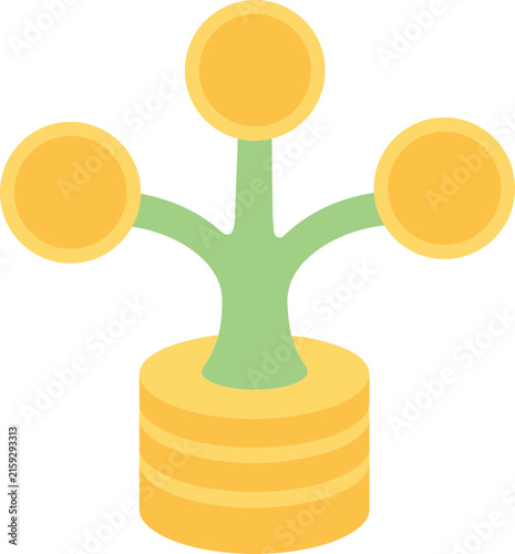 Young tree and coin stack icon for long term investment and financial growth