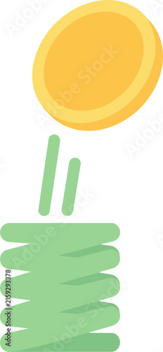 Compressed spring with coin icon for financial recovery and investment growth