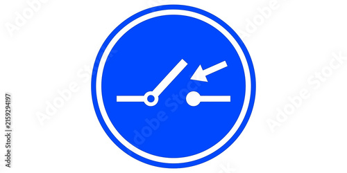 Blue circular icon with switch contact and arrow symbol denoting electrical circuit activation status.