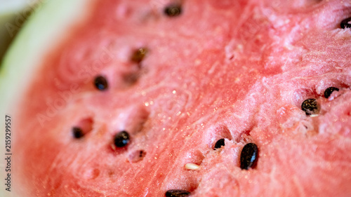 Принти на полотні macro close-up of ripe, cut watermelon with pink gradient and seeds
