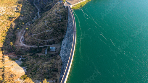 Aerial photo of the Marathon lake dam in Greece
