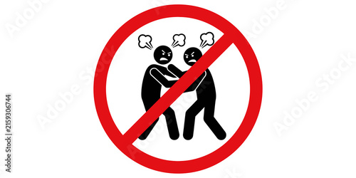Konstfotografi Prohibition sign against fighting featuring two aggressive human figures with steam clouds and red cross out circle for conflict resolution