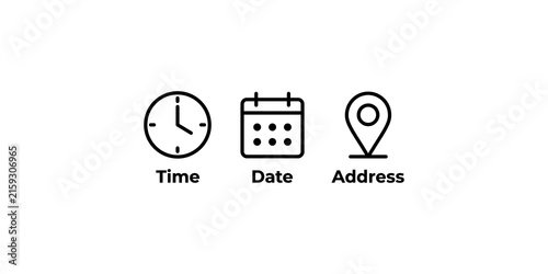 Fotografie Essential navigation icons for time date and location features with simple line art design for mobile applications and websites