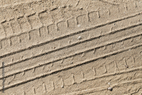 Картината върху платно Parallel tire tracks cross dry sandy ground