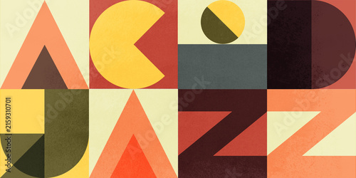 Retro Acid Jazz Lettering Seamless Pattern with Geometric Shapes