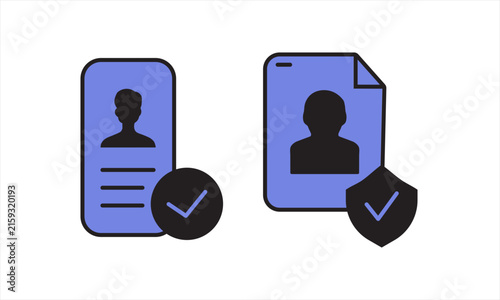 identity verification icon set -digital ID, verified user profile and secure document vector icon