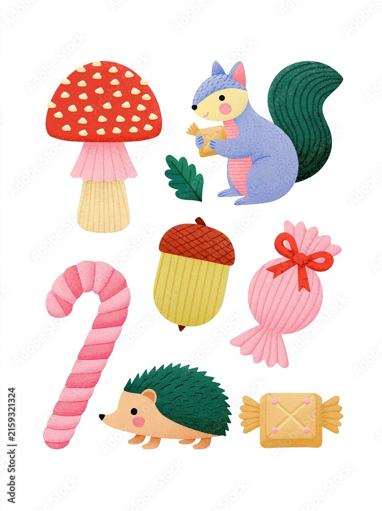 Naklejka premium Charming Whimsical Forest Creatures and Sweet Treats Illustration for Autumn and Holiday Designs