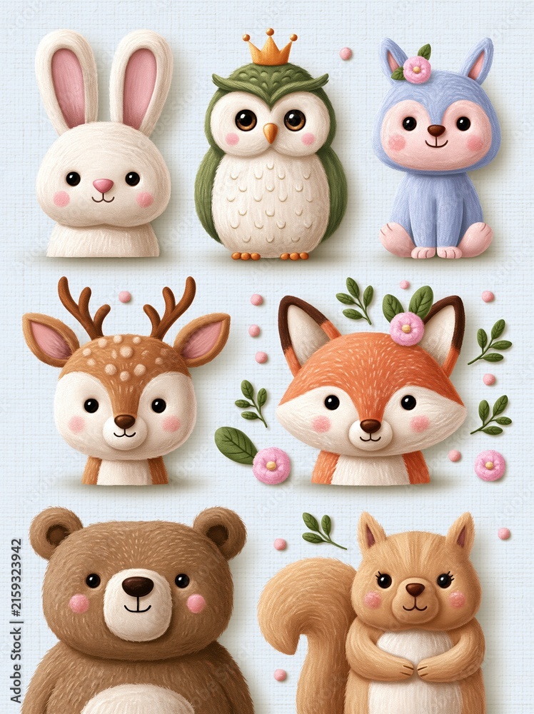 Obraz premium Adorable Woodland Forest Animal Characters for Children's Illustrations and Designs