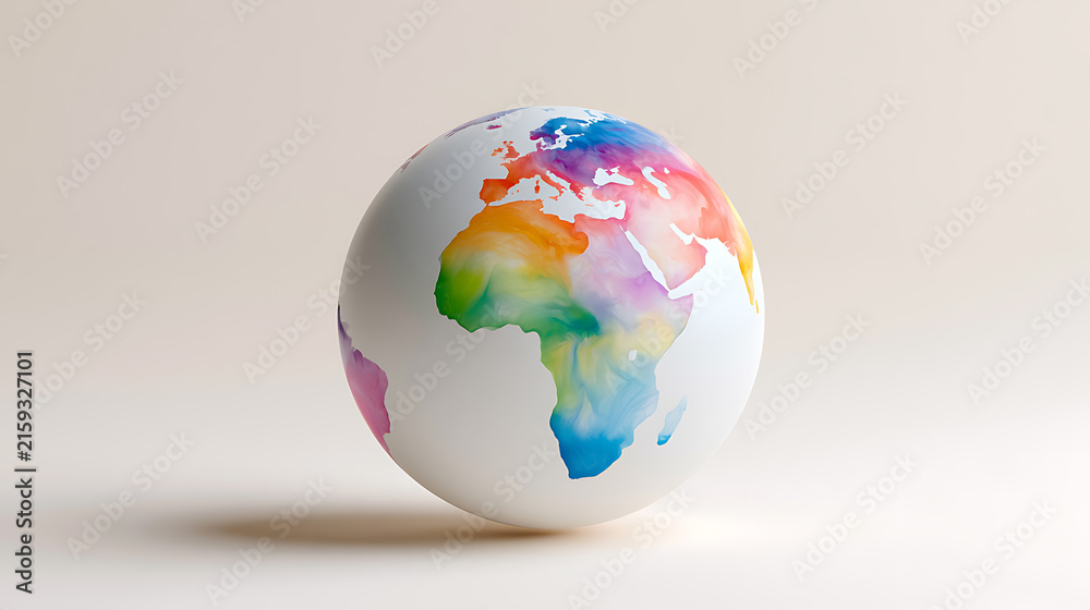 Obraz premium Vibrant Rainbow Watercolor Earth Globe on a Light Background, Representing Diversity, Unity, and Global Connection