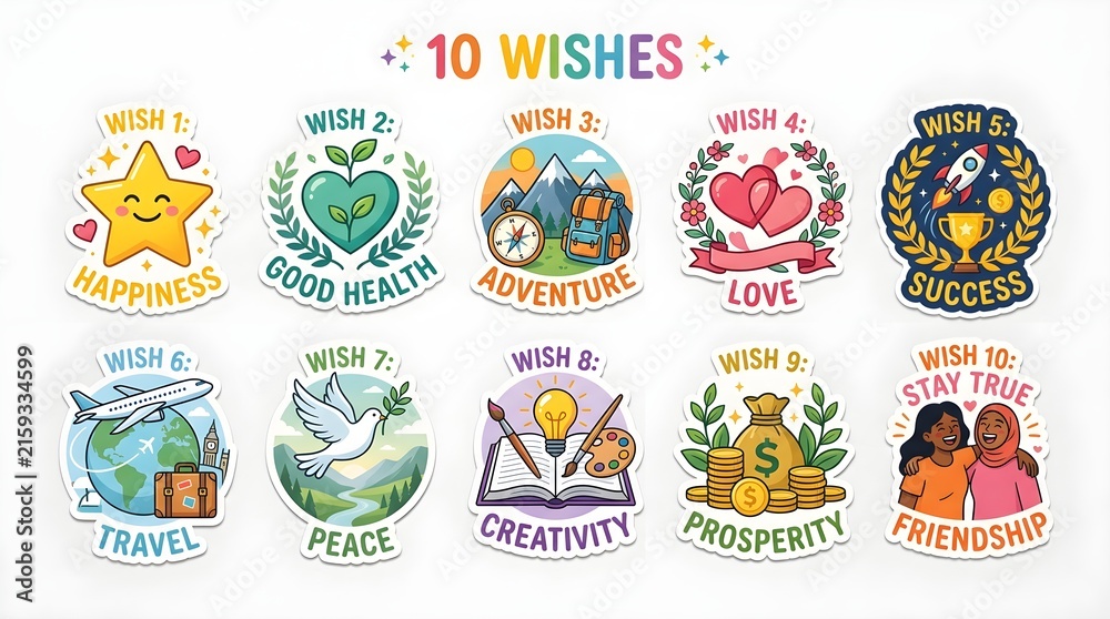 Fototapeta premium 10 Wishes Inspirational Sticker Set