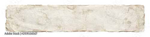 Quadro su tela Torn parchment strip with textured fibers during soft daylight for vintage desig