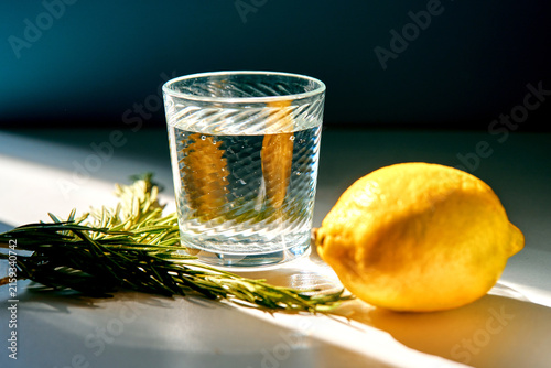Cuadro en lienzo Glass of water with lemon and rosemary for hydration