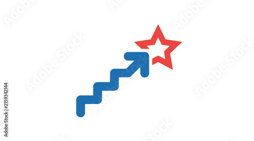Blue zigzag arrow pointing toward a red star.
