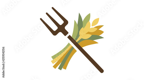 Agriculture icon with pitchfork and bundle of wheat.