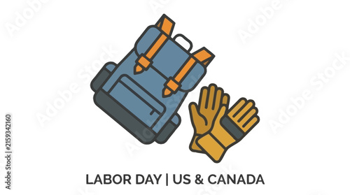 Backpack and work gloves for labor theme.