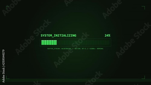Digital interface with green loading bar progress and system text