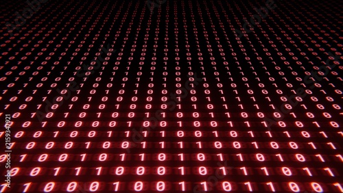 A stream of red binary matrix code on the screen. Hacked screen background
