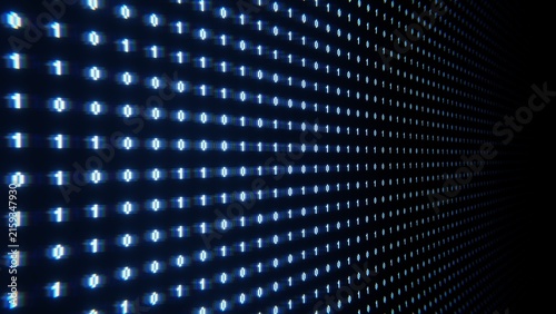 A stream of blue binary matrix code on the screen. numbers of the computer matrix.