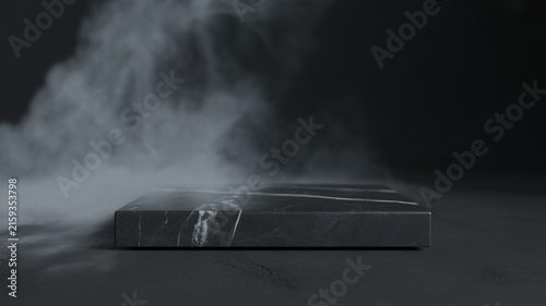Dark Marble Pedestal with Wisps of Smoke in Dramatic Lighting mist