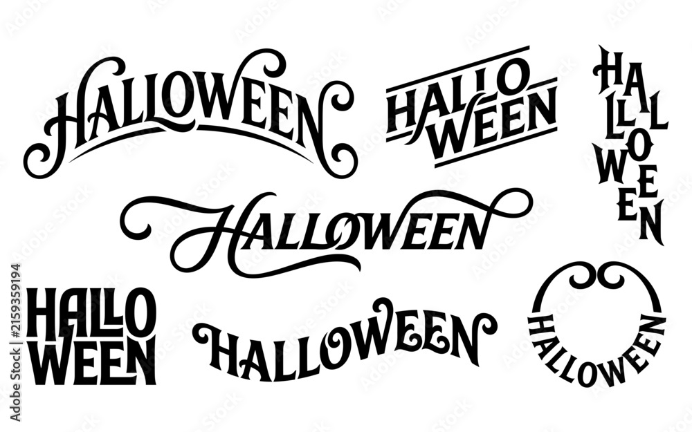 Fototapeta premium Halloween hand-lettering typography set: spooky text design collection, vector.