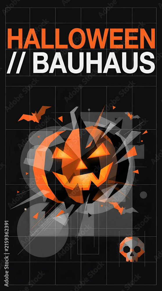 Halloween poster in black and orange minimalistic bauhaus style