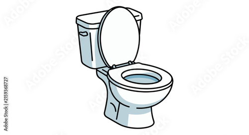 White ceramic toilet bowl with open lid and water tank vector illustration isolated on background for bathroom plumbing repair or hygiene concept