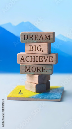 Inspirational self motivation quote blocks wood stack background