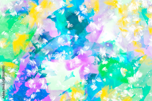 Beautiful splashes of teal, pink, yellow, green and white hand painted watercolor background