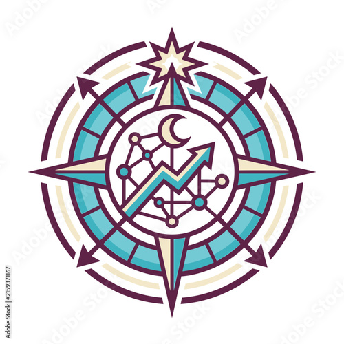 Stylized compass icon with financial growth graph arrow.