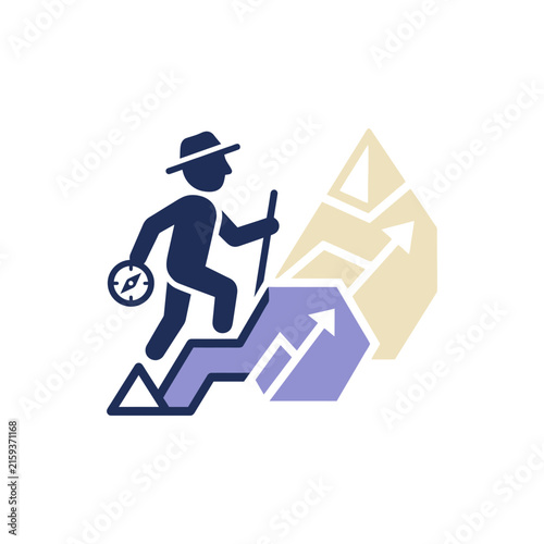 Success path with compass and mountain climb
