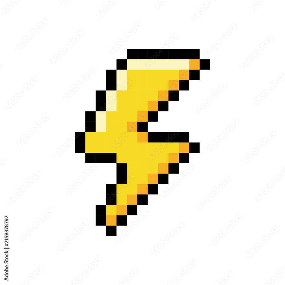 Fototapeta premium Pixel Art Lightning Bolt Icon, Retro 8-Bit Energy Symbol