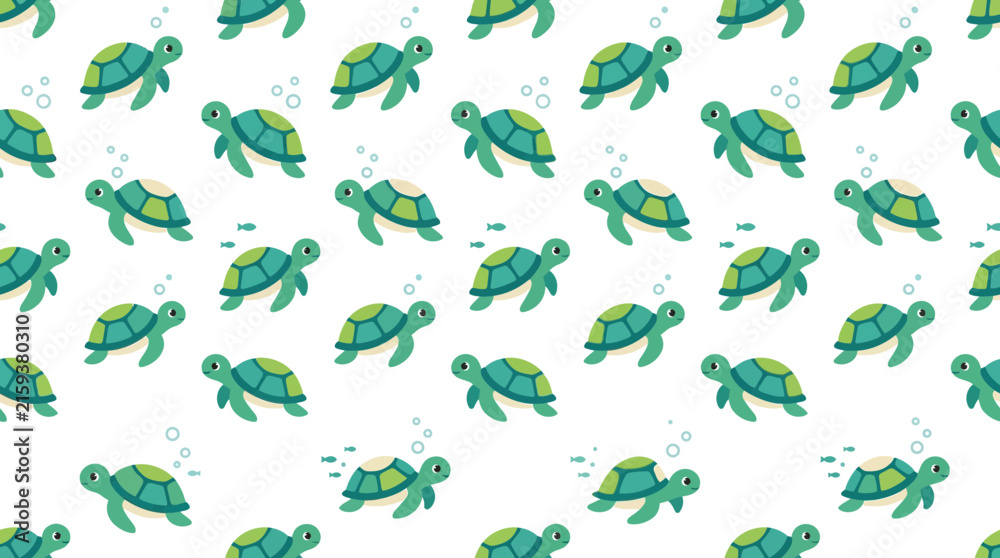 Fototapeta premium Seamless Pattern of Cute Cartoon Sea Turtles Swimming