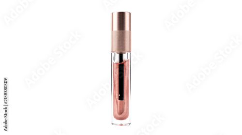 Rose gold lip gloss tube isolated on white background for beauty and makeup marketing