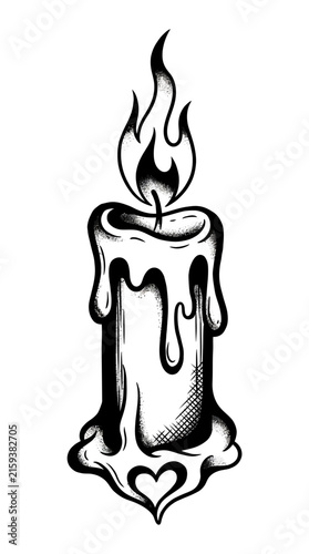 Dripping Candle with Heart Flame Isolated