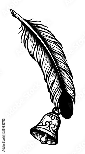 Vintage Feather with Hanging Bell