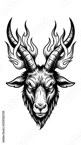 Fiery Horned Goat Head Illustration Isolated