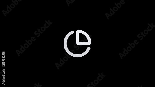 Minimalist white pie chart icon isolated on a black background.