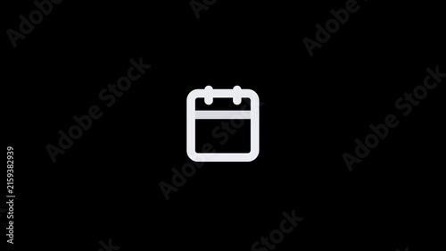 Minimalist white calendar icon isolated on a solid black background.