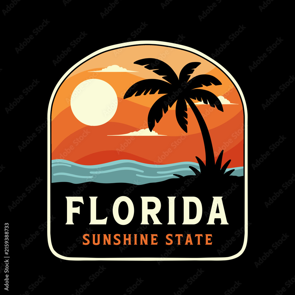 Fototapeta premium Vintage Florida Sunshine State Badge with Palm Tree